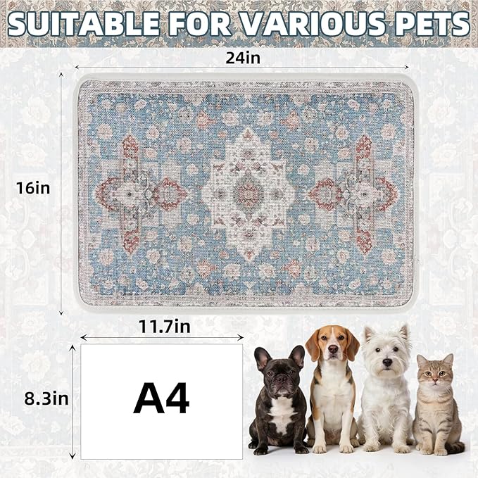 PUPTECK Dog Food Mat, Absorbent Pet Feeding Bowl Mat, Non-Slip Dog Mat for Food and Water, Quick Dry No Stains Cat Placemats Pet Supplies for Messy Drinkers, Blue 16"x24"