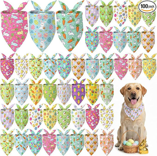 Abbylike 100 Pcs Spring Dog Bandanas Bulk Bunny Egg Carrot Bandanas for Dogs Triangle Kerchief Bibs Scarf Set for Pet Costume Easter Photo Props Accessories Pet Shops, 25 Styles (31.5 x 21.7 x 21.7)