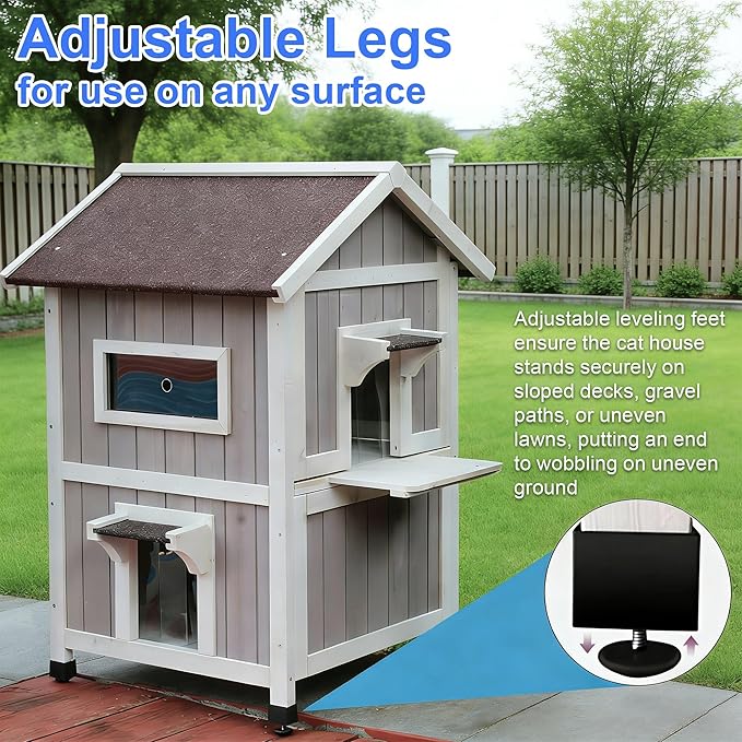 Rockever Outdoor Cat House, Large Outdoor Houses for Feral Cats Wooden Outside Cat Shelter Weatherproof with Escape Door