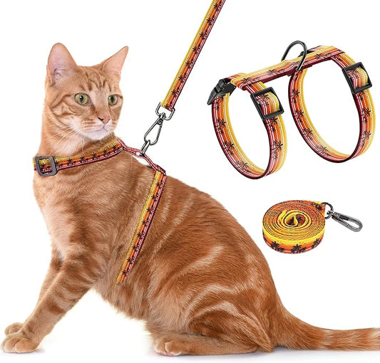 Seyezo Cat Harness and Leash Set, Adjustable Kitten Harness Escape Proof Cats Harness, Soft Lightweight Walking Travel Pet Harness, Cute Kitty Harness Leash Set for Small Medium Cats, Orange