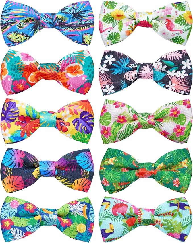 PET SHOW 10 Pack Summer Small Dog Bow Ties Sliding Collar Attachments Puppy Cats Hawaiian Bowties for Medium Dogs Floral Fruit Bowknots Party Holiday Pet Grooming Accessories(Small)