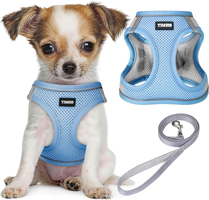 YIMEIS Dog Harness and Leash Set, No Pull Soft Mesh Pet Harness, Reflective Adjustable Puppy Vest for Small Medium Large Dogs, Cats (Greyblue, Small (Pack of 1))