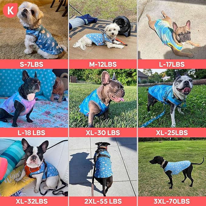 KYEESE 2Pack Dog Cooling Shirt, Breathable Dog Shirt for Small Medium Dogs, Sun Protection Dogs Cooling Vest Tank Top, Lightweight Soft Sleeveless Summer Pet Clothes, Purple+Blue, XL