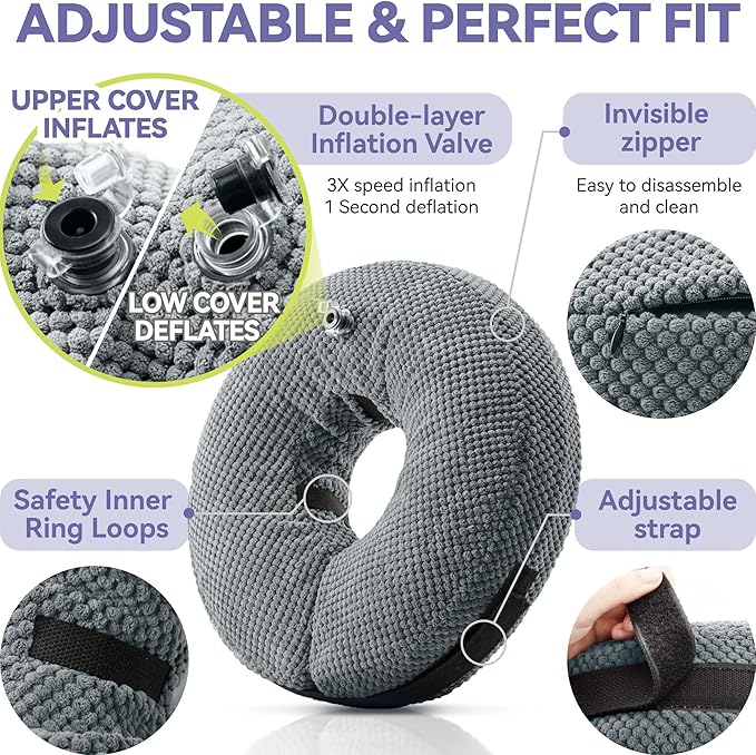 Loflaze Soft Inflatable Dog Cone Collar Alternative After Surgery - Dog Neck Donut E Collar for Large Medium Small Dogs Cats Post Surgery - Recovery Collar to Stop Licking - Grey, XXL
