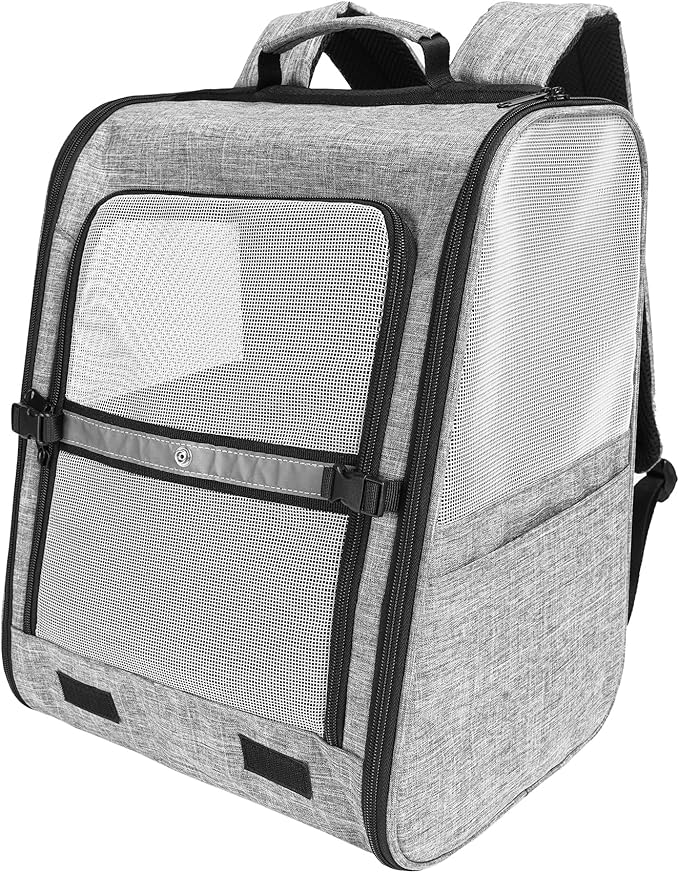 Pet Carrier for Cat - Stable Wide Base Cat Backpack Carrier with Airy Design, Escape-Proof Safety, Night Reflective & Multi-Pocket Storage