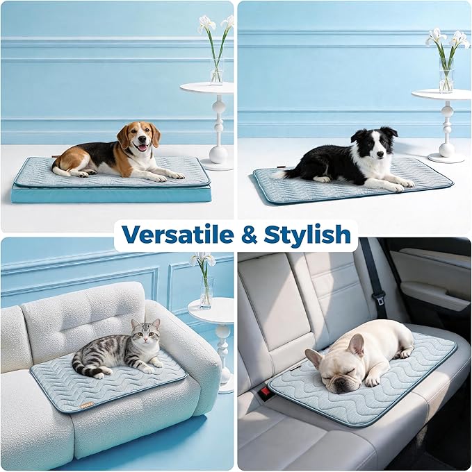 PPOLCA Waterproof Cooling Mat for Large Dogs - Q-MAX>0.5, Thin Memory Foam Kennel Dog Crate Bed, Portable Non-Slip & Machine Washable Dog Pad for Indoor & Outdoor 28x41, Blue