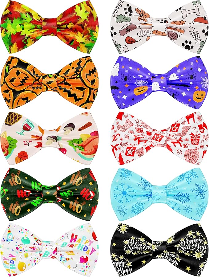 PET SHOW 10 Pack Holiday Small Dog Bow Ties Sliding Collar Attachments Puppy Cats Festival Bowties for Medium Dogs Fall Winter Bowknots Birthday Party Pet Grooming Accessories(Small)