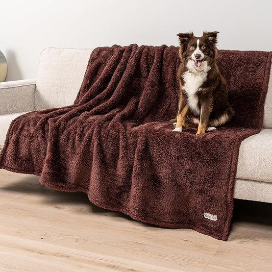 PetAmi Fluffy Waterproof Dog Blanket for Couch and Bed, Reversible Sherpa Pet Throw, Pee Proof Furniture Protector Sofa Cover, Washable Cat Blanket for Medium Large Dogs and Cats (Brown, 40x60)