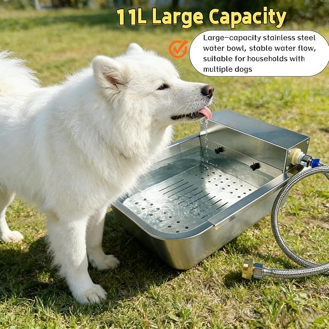 Automatic Dog Water Dispenser 3-Gallon Stainless Steel Outdoor Drinking Bowl for Large Dogs, Self-Filling Water Bowl with Filter Mesh to Filter Leaves and Other Debris(11L-B)