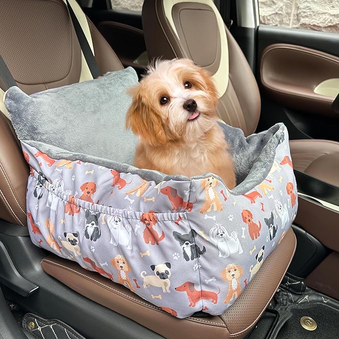 Dog Car Seats for Small Medium Sized Dogs Carseat for Car Funny Fuzzy Pet Dog Booster Car Seat Puppy Under 25 Lbs with Soft Plush Cushion&Washable Removable Cover