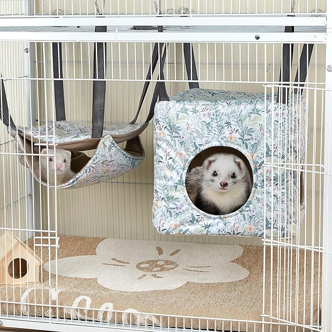 Glittme Ferret Hammock 4 Pack Ferret Cage Accessories Washable Rat Hammocks Soft Guinea Pig Hammocks for Ferrets, Rat, Sugar Glider, Squirrel