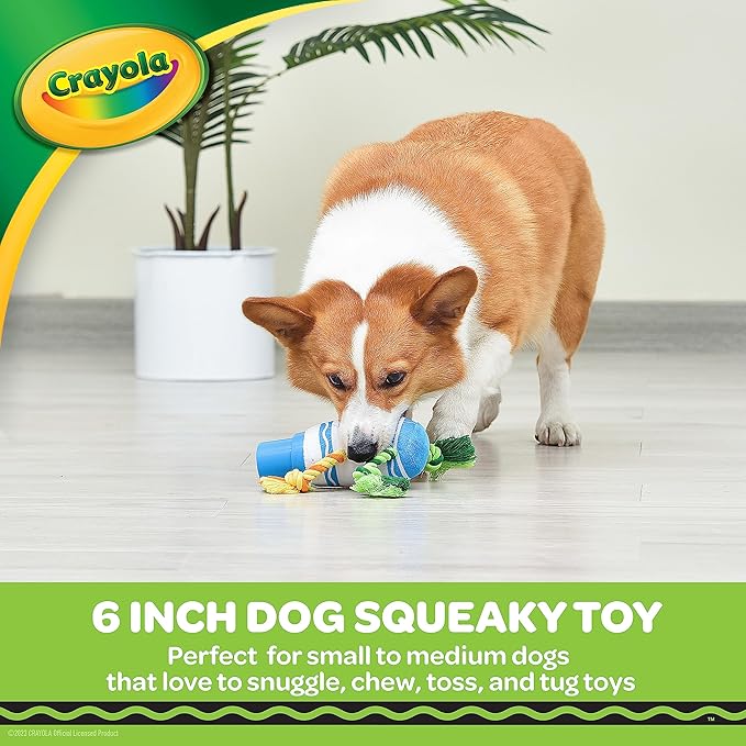 Crayola for Pets Blue Marker Rope Plush Squeaker Dog Toy, 6”, Pup-Visible Color Toys Dogs See Best, Mixed Material Enrichment Dog Toy with Chew Ropes, Rubber Cap, Plush Body with Squeaker
