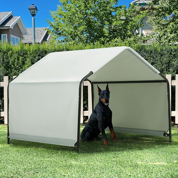 Dog Shade Shelter Outside 4'x4'x3' Tent for Large Medium Dogs, Outdoor Sun Rain Canopy Pet House for Livestock Pigs Cats with Waterproof Roof Ground Nails,Cloud Grey