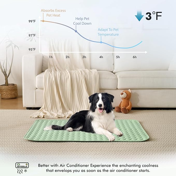 MICROCOSMOS Summer Cooling Mat & Sleeping Pad- Water Absorption Top, Materials Safe, Easy Carry, EZ Clean. Keep Cooling for Pets, Kids and Adults.(Green, 48" x24")