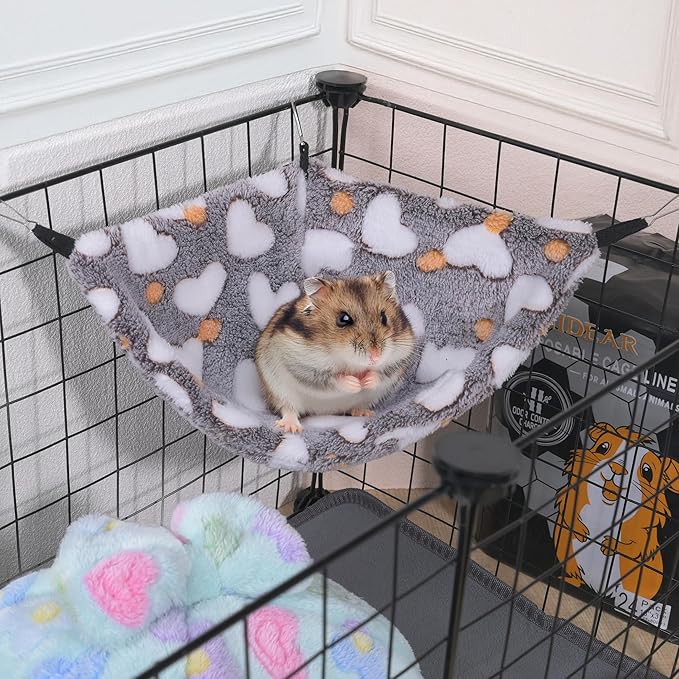 Pack of 2 Hanging Corner Hammock with Hooks for Rats, Squirrels, Sugar Gliders, Guinea Pigs, Hamsters and Other Small Animals. Perfect for Pet Critter Cages. L, STPink+Blue