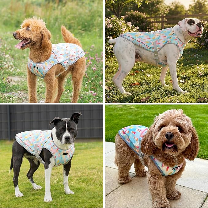 Spark Paws Dog Cooling Vest - SPF 50 UV Sun Protection - Summer Heat Relief Gear for Dogs, Lightweight, Evaporative Cooling - Dog Anxiety Relief Vest During Hot Days - Popsicles - Size M