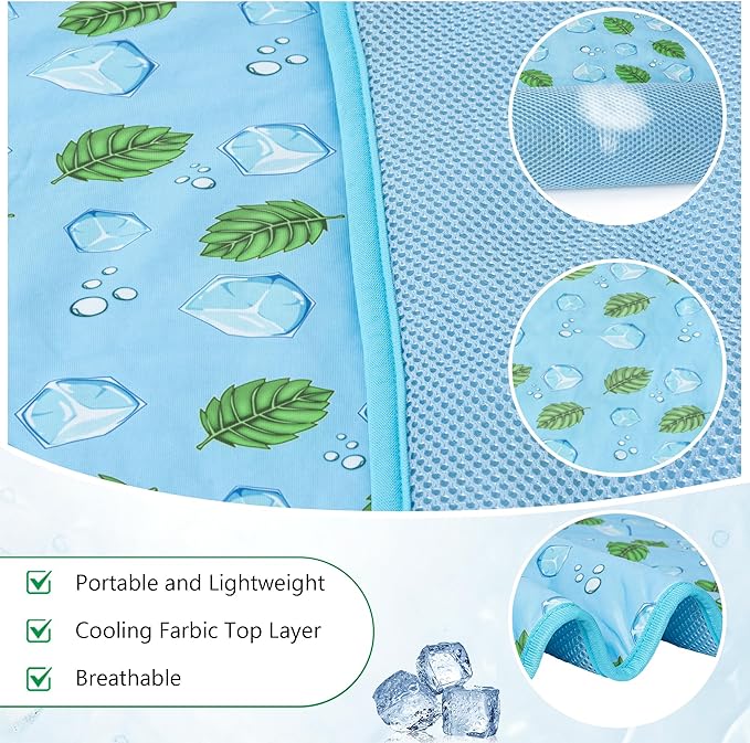 DELIFUR Dog Cooling Mat- Pet Cooling Mat Outdoor for Dogs Self Cooling Pad for Puppy Small Medium Dog Machine Washable (Large, Blue Ice)