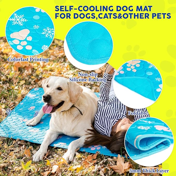 Starry Cooling Mat for Dogs Large 59'' X 39'' Dog Cooling Mat Self Coolings Thin Breathable Washable Non Slip Foldable Portable Reusable in Summer Suitable for Indoor Outdoor Blue