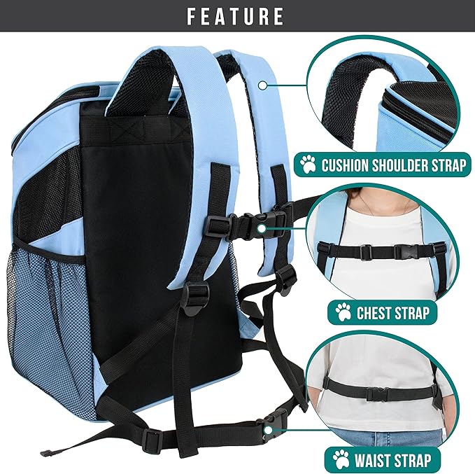 PetAmi Cat Backpack Carrier, Airline Approved Pet Carrier Backpack for Small Dogs and Large Cats, Soft Sided Collapsible Ventilated with Sherpa Bed for Hiking Travel, Max 18 lbs, Light Blue