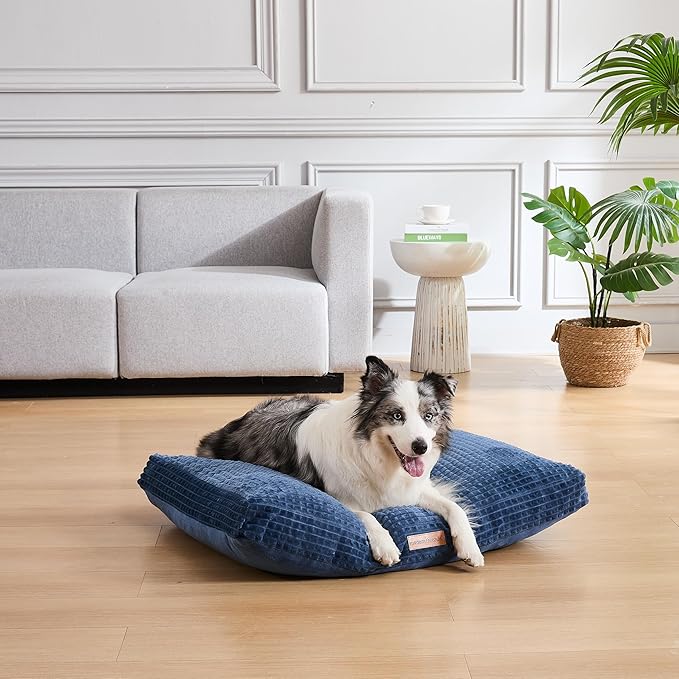 Modern Threads Ultra Plush Orthopedic Memory Foam Pillow Bed for Large Dogs with Supportive Filling and Stylish Textured Design, Blue, (36" L x 27" W x 4" Th)