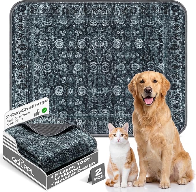 Washable Pee Pads for Dogs and Cats, 2 Pack Absorbent Thick Reusable Training Dog Pet Puppy Pads, Waterproof & Non-Slip Whelping Pads for Potty Training, Whelping, Playpen, Crate, Prevents Leakage