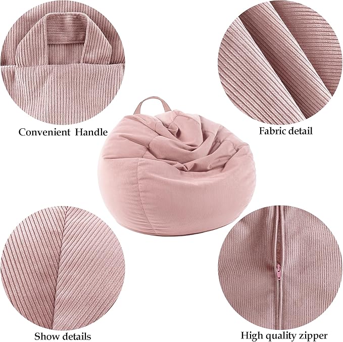 LPMOERA Stuffed Animal Storage Bean Bag Chair Cover (No Filler) For Kids and Adults.Soft Stuffable Bean Bag For Organizing Children Plush Toys or Memory Foam Taupe S for Kids