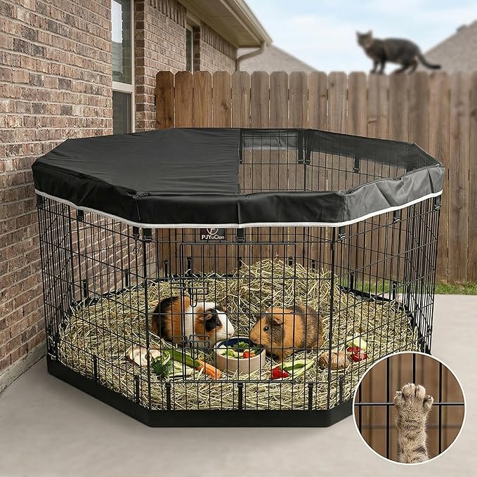 PJYuCien Octagonal Dog Playpen with Top Cover and Bottom Pad - Metal Foldable Exercise Pen, 8 Panels 36" H x 24" W Indoor Outdoor Pet Fence Puppy Crate Kennel, Black