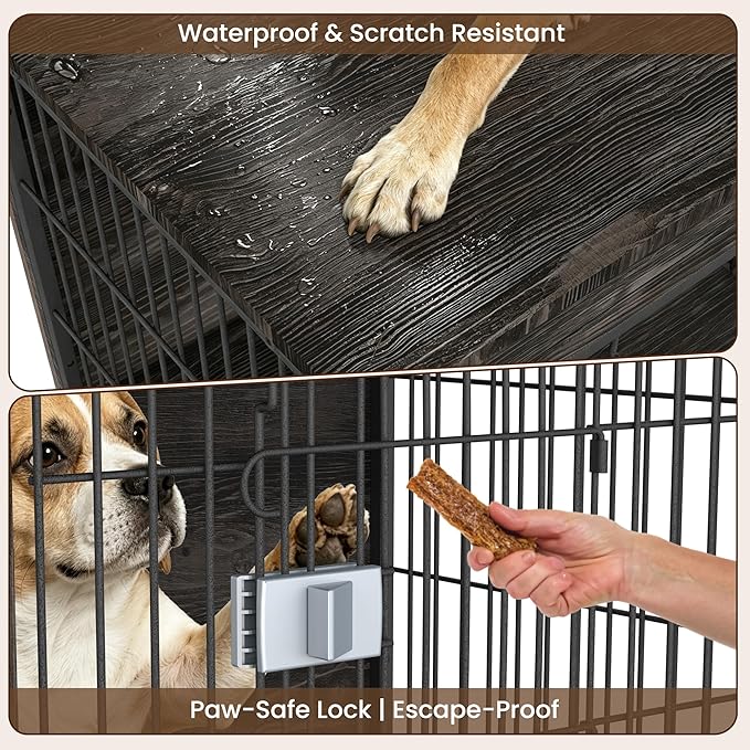 Wooden Dog Crate Furniture, 27in Dog Cage Furniture with Slide Safety Latch, Indoor Decorative End Table for High Anxiety Dogs, Furniture Style Dog Crate for Small to Medium Dogs, Rustic Brown