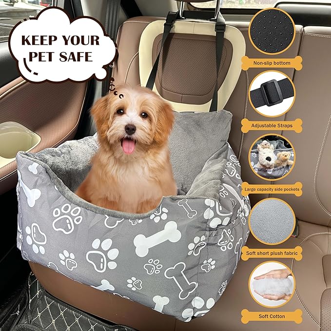 Dog Car Seats for Small Medium Sized Dogs Carseat for Car Funny Fuzzy Pet Dog Booster Car Seat Puppy Under 32 Lbs with Soft Plush Cushion&Washable Removable Cover