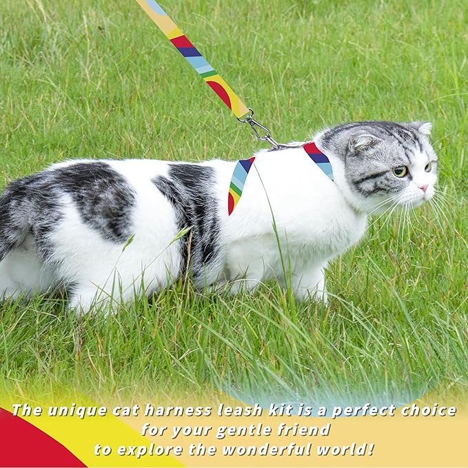 Seyezo Cat Harness and Leash Set, Adjustable Kitten Harness Escape Proof Cats Harness, Soft Lightweight Walking Travel Pet Harness, Cute Kitty Harness Leash Set for Small Medium Cats, Yellowstone Park