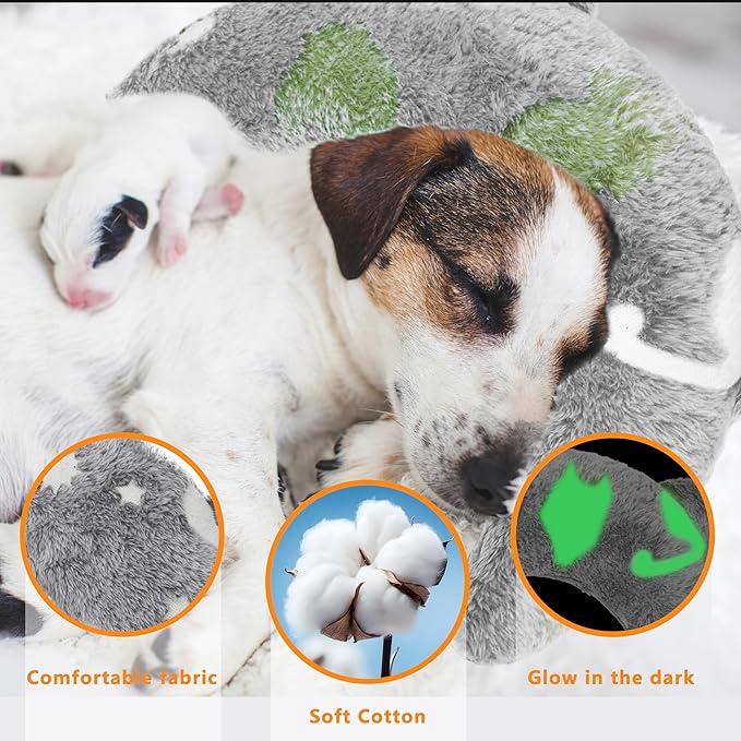 Pet Calming Pillow for Dogs, Soft U-Shaped Pillow Glow in the Dark, Joint Relief, Sleep Comfortably,Suit for Small, Medium, Large Dogs, Fluffy Pet Neck Pillow (M-Yellow Gray)