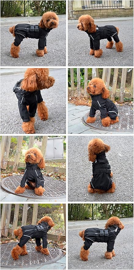 Lovelonglong Waterproof Dog Raincoat – 4-Leg Full Body Dog Rain Suit with Reflective Strips & Leash Opening, Outdoor Dog Jacket for Rainy Weather