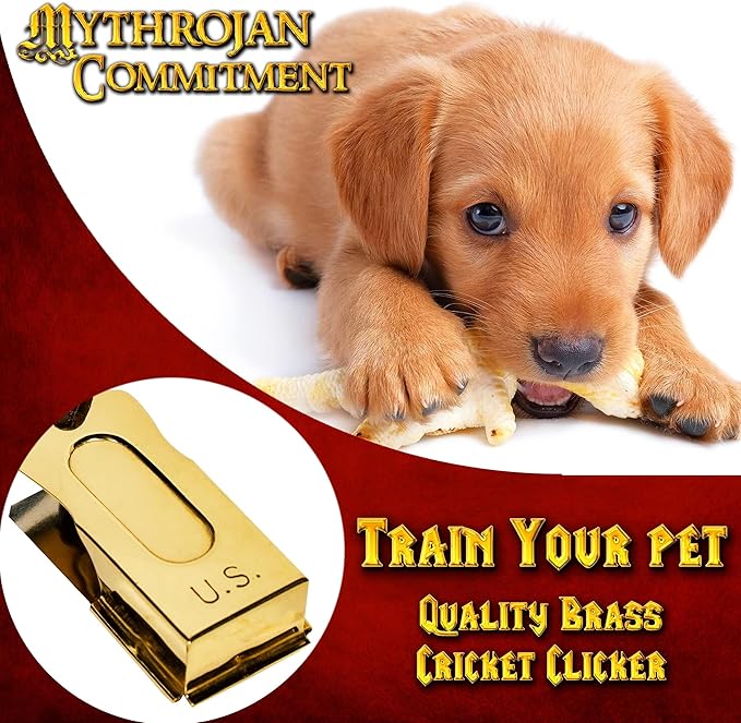 Mythrojan Brass and Steel Pet Training Clicker Puppy Dog Training Cricket Clicker U.S. Engraved Military Gear Metal Clicker (Clicker Pack of 2Pcs)