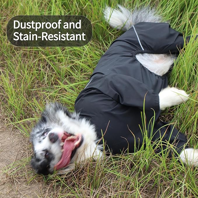 Dog Raincoat for Medium Large Dogs,rain Jacket Coat, Full Leg Coverage Waterproof Rain Suit with Detachable Hood & Tail, Reflective Strips, Snag-Free Top Zipper (Khaki for Boy, Small)