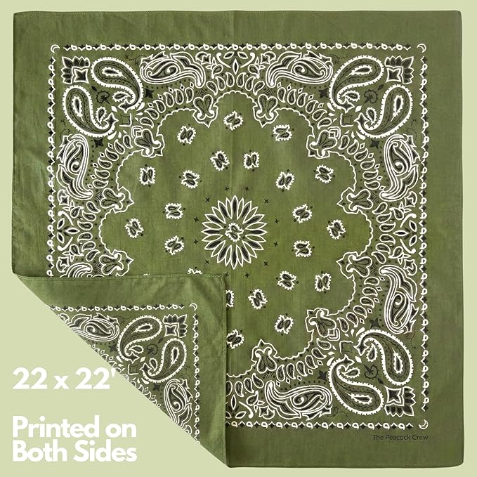 The Peacock Crew Premium Soft Cotton Bandanas Pack for Men and Women Paisley 22 x 22 inches
