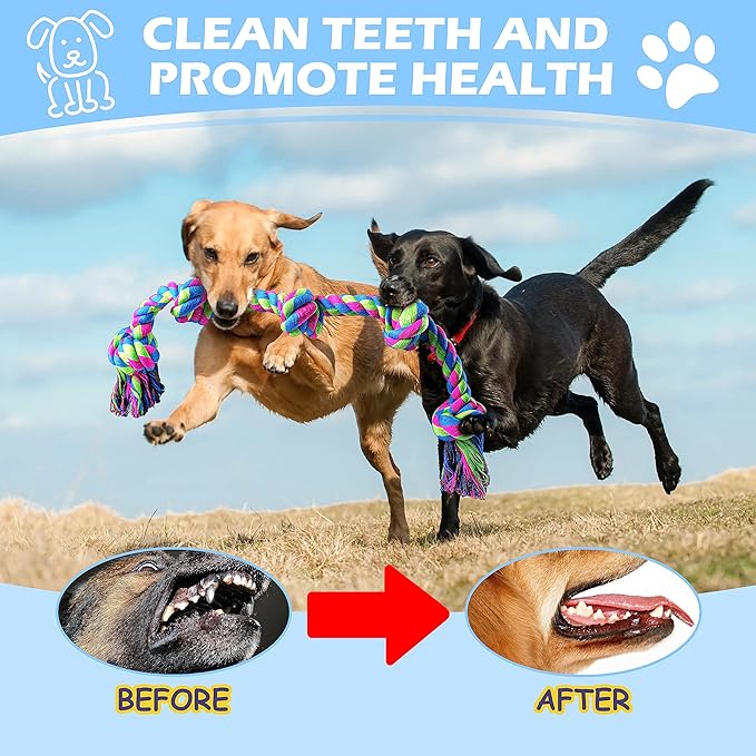Aitmexcn Dog Rope Toys for Aggressive Chewers, 3 Feet 5 Knots Tough Cotton Rope Chew Toy for Large and Medium Dogs, Tug of War Toy for Boredom and Teeth Cleaning