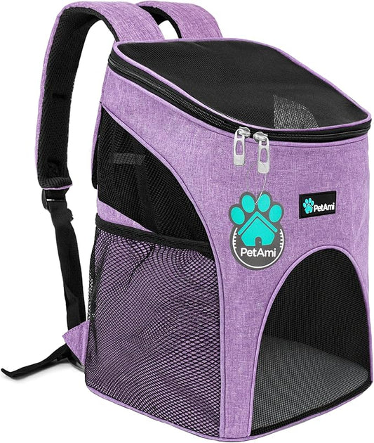 PetAmi Cat Backpack Carrier, Airline Approved Pet Carrier Backpack for Small Dogs and Large Cats, Soft Sided Collapsible Ventilated with Sherpa Bed for Hiking Travel, Max 18 lbs, Heather Purple