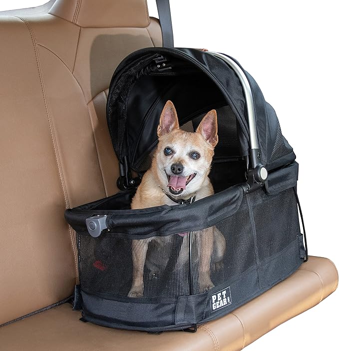 Pet Gear No-Zip View 360 Pet Safety Carrier & Car Seat for Small Dogs & Cats Push Button Entry, View 360 20-inch, Black