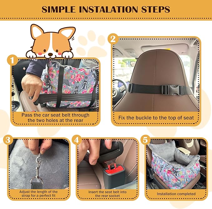 Dog Car Seats for Small Medium Sized Dogs Carseat for Car Funny Fuzzy Pet Dog Booster Car Seat Puppy Under 31 Lbs with Soft Plush Cushion&Washable Removable Cover