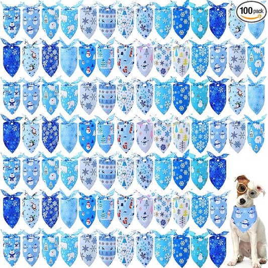 Abbylike 100 Pcs Winter Dog Bandanas Bulk Snowflake Bandanas for Dogs Triangle Kerchief Bibs Scarf Set for Pet Xmas Costume Photo Props Accessories Pet Shops Groomer, 25 Styles (19.7 x 13.8 x 13.8)