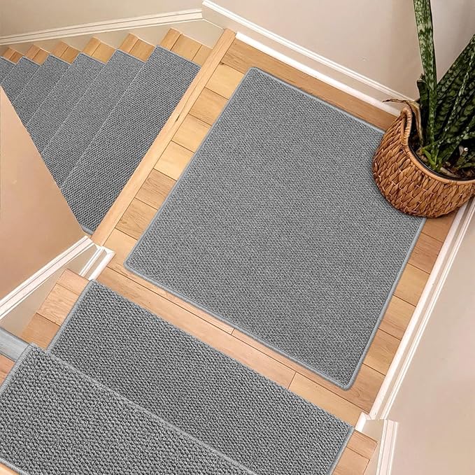 Brakki Bullnose Carpet Stair Treads, Non Slip Landing Mat for Wooden Steps Indoor, Soft Stair Rugs for Pets, Indoor Doormat for Kitchen Bathroom, Washable, 30"x30" 1pc, Grey