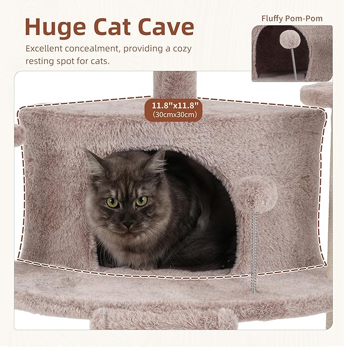 Gitelsnour Corner Cat Tree for Indoor Cats, Cat Tower with All Sisal Scratching Posts, Multi-Level Cat Condo wth Cat Cave, Large Top Perch, Hanging Basket, Sisal Scratching Ramp, Mushroom GCT025MU