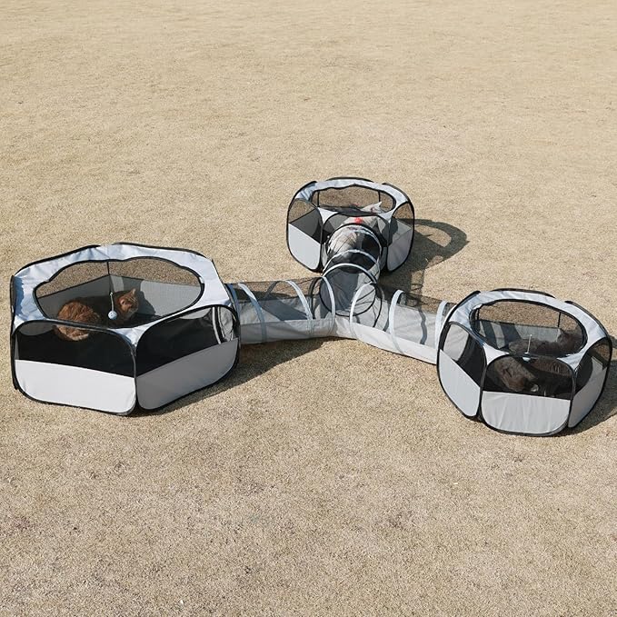 Outdoor Cat Enclosure - 4-in-1 Playground for Cat Run,Foldable Cat Tubes Tent Toys for Kitten, Puppy, Kitten, Rabbit(3 Cube + 3-Way Tunnel)