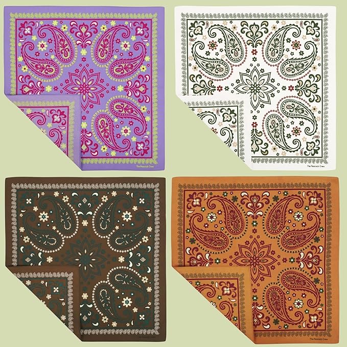 The Peacock Crew Premium Soft Cotton Bandanas Pack for Men and Women Paisley 22 x 22 inches