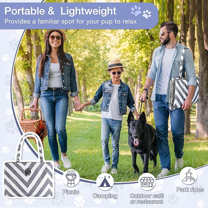 Catalonia Classic Waterproof Dog Mat, Portable Reversible Pet Travel Mat, Pet Cushion Pad with Handle for Small Medium Dogs Cats, Indoor or Outdoor, 50x27.5 inch, Gray Wavy