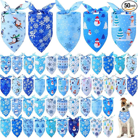 Abbylike 50 Pcs Winter Dog Bandanas Bulk Blue Snowflake Dog Bandanas for Pets Triangle Kerchief Scarf Bibs for Winter Pets Cats Party Costume Photo Props Accessories Pet Shops (19.7 x 13.8 x 13.8)