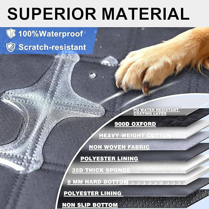 Hard Bottom Back Seat Extender for Dogs, Waterproof Dog Car Seat Cover with Joint-friendly Sponge Pad, 600 lbs Support Dog Hammock with Mesh Window, Universal Fits Sedan, SUV(Black & Orange)
