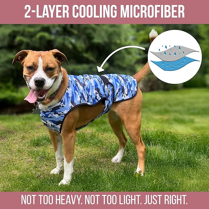 Dog Cooling Vest - 2-Layer Cooling with Soft Microfiber Fabric - Lightweight, Adjustable and Comfortable - UV Protection for Small to Large Dogs - Relief in Hot Weather (Blue, XX-Large)