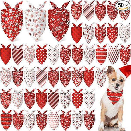 Abbylike 50 Pcs Valentines Day Dog Bandanas Bulk Red and White Polka Dots Stripes Bandanas for Dogs Triangle Kerchief Bibs Scarf for Pet Romantic Costume Photo Props Accessories(31.5 x 21.7 x 21.)