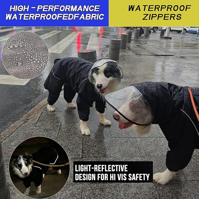 Dog Raincoat for Medium Large Dogs,rain Jacket Coat, Full Leg Coverage Waterproof Rain Suit with Detachable Hood & Tail, Reflective Strips, Snag-Free Top Zipper (Khaki for Boy, Small)